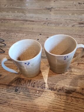 Furio Handmade Ceramic Mugs in Cream with Blue Dot Detail - Set of 2